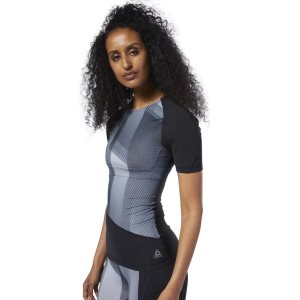 Reebok Compression Short Sleeve T Shirt Damen - Schwarz - DE 416-KFQ